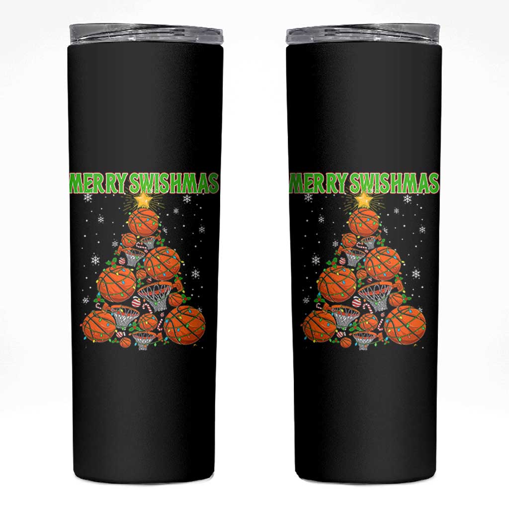 Christmas Basketball Merry Swishmas Skinny Tumbler Basketball Xmas Tree - Wonder Print Shop
