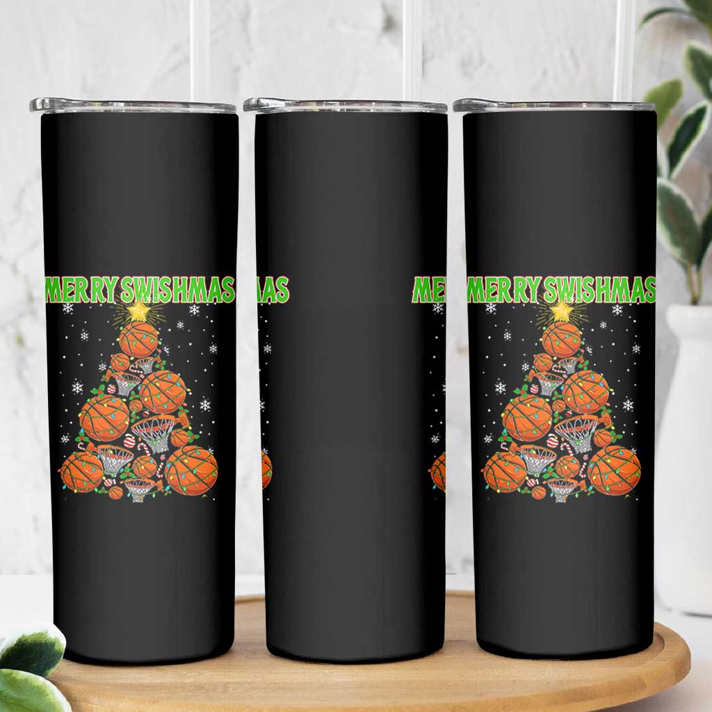 Christmas Basketball Merry Swishmas Skinny Tumbler Basketball Xmas Tree - Wonder Print Shop
