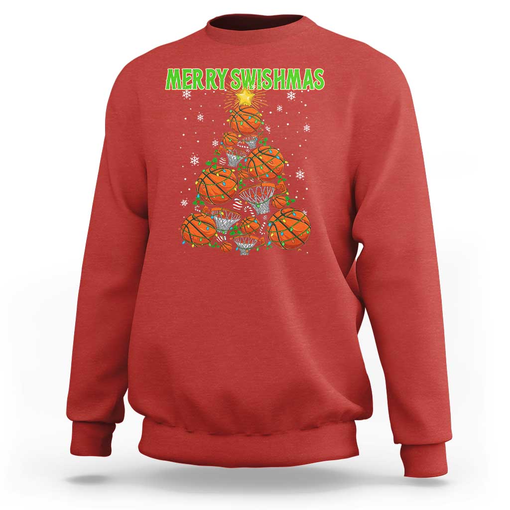 Christmas Basketball Merry Swishmas Sweatshirt Basketball Xmas Tree - Wonder Print Shop