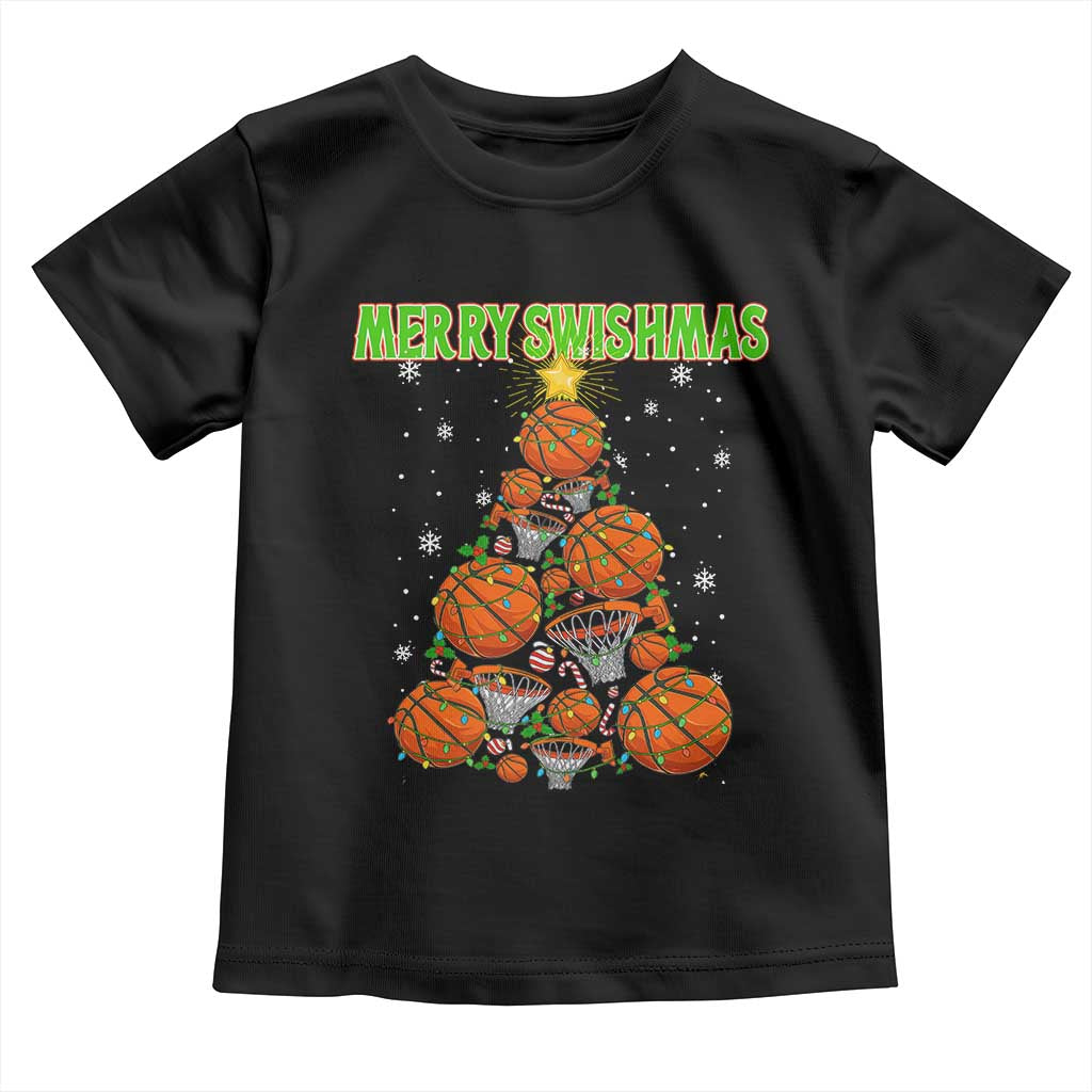 Christmas Basketball Merry Swishmas Toddler T Shirt Basketball Xmas Tree - Wonder Print Shop