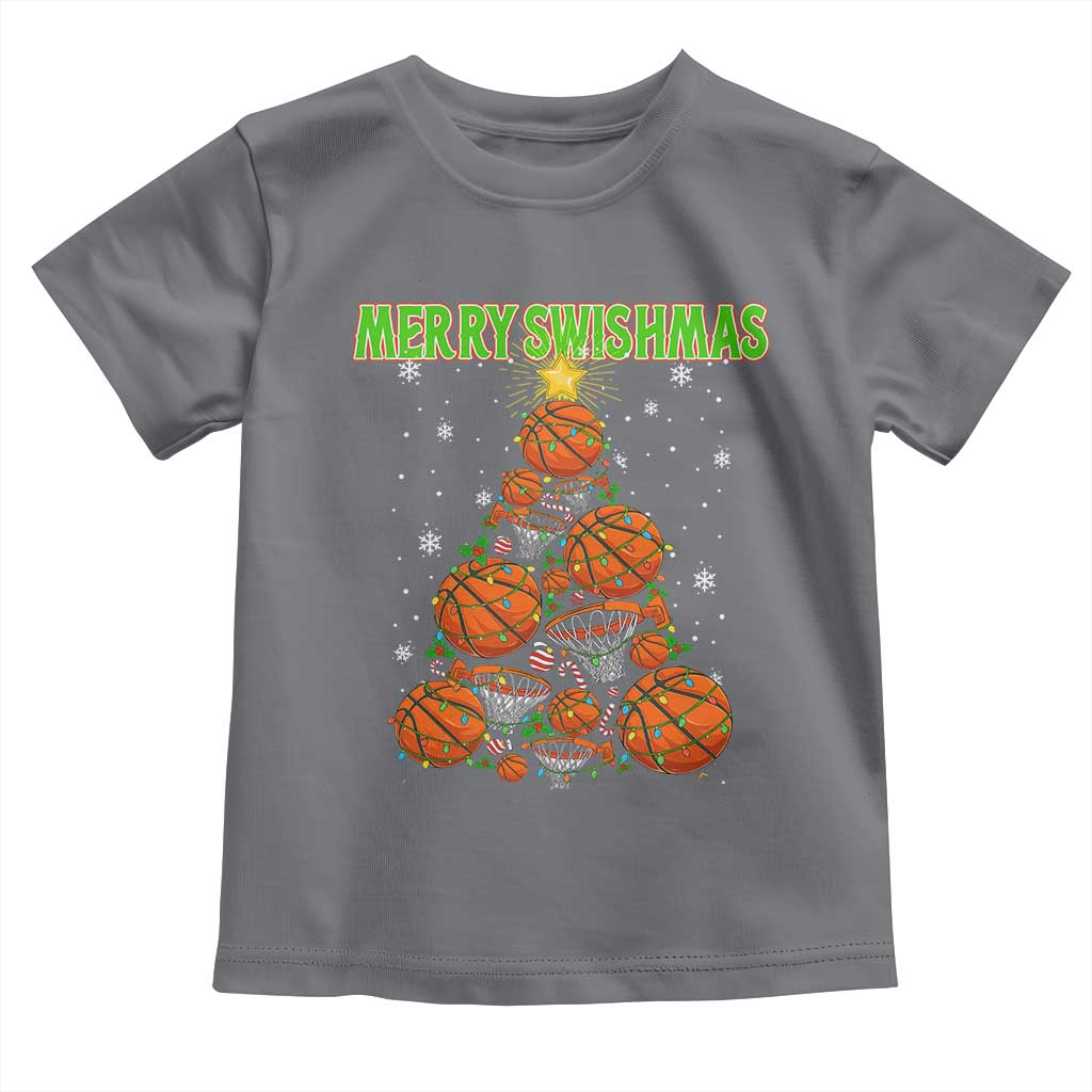 Christmas Basketball Merry Swishmas Toddler T Shirt Basketball Xmas Tree - Wonder Print Shop