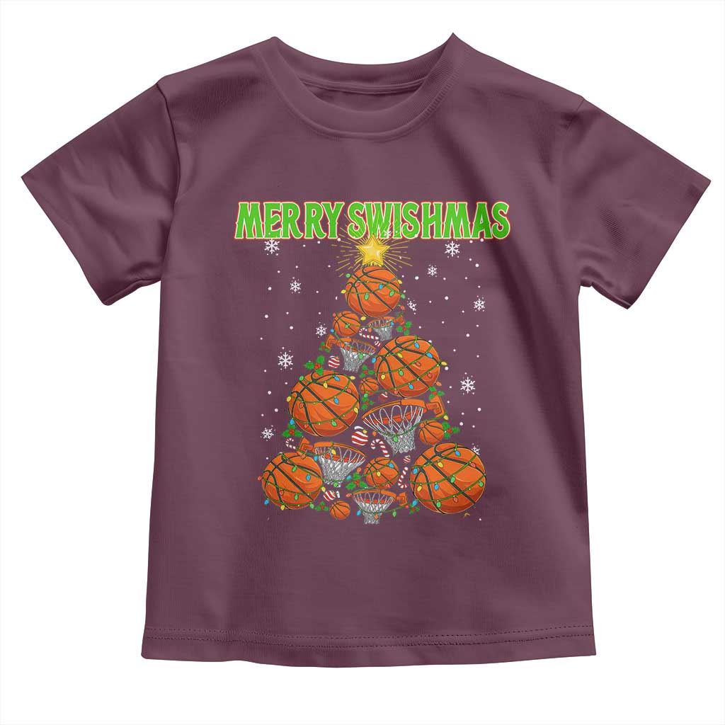 Christmas Basketball Merry Swishmas Toddler T Shirt Basketball Xmas Tree - Wonder Print Shop