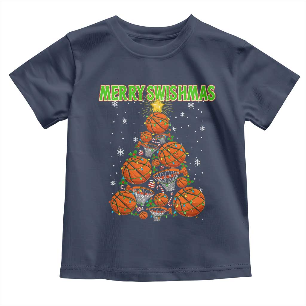 Christmas Basketball Merry Swishmas Toddler T Shirt Basketball Xmas Tree - Wonder Print Shop
