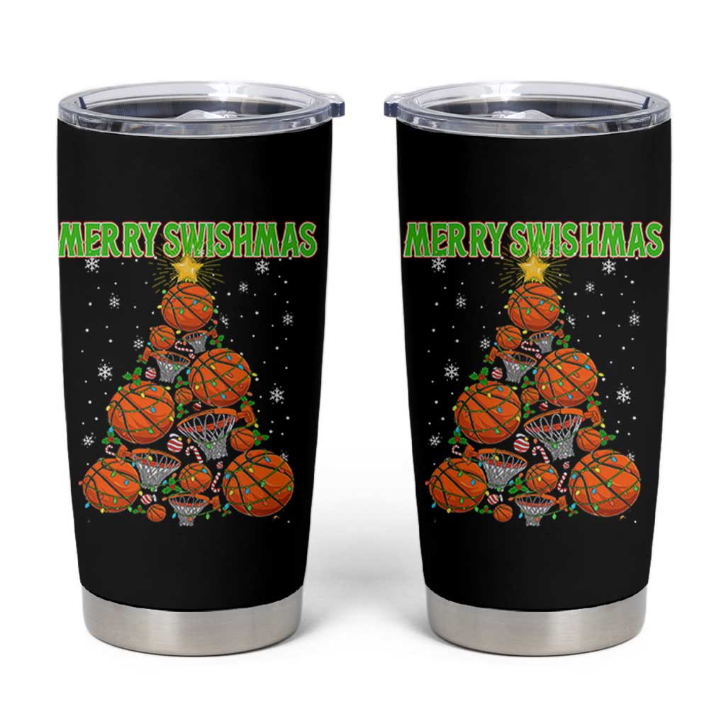 Christmas Basketball Merry Swishmas Tumbler Cup Basketball Xmas Tree - Wonder Print Shop