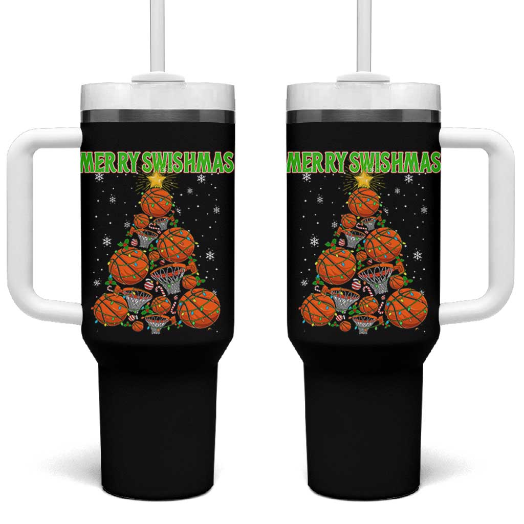 Christmas Basketball Merry Swishmas Tumbler With Handle Basketball Xmas Tree - Wonder Print Shop