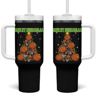 Christmas Basketball Merry Swishmas Tumbler With Handle Basketball Xmas Tree - Wonder Print Shop