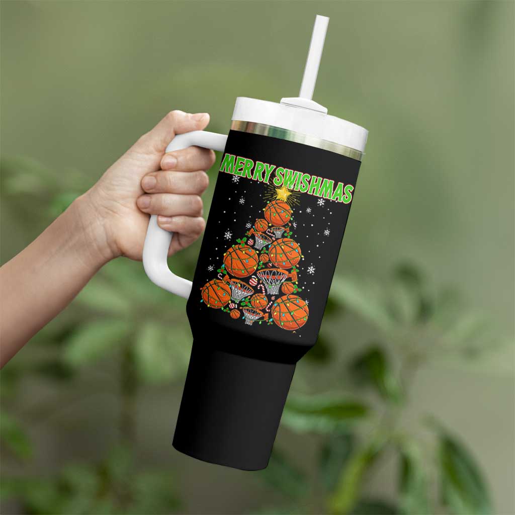 Christmas Basketball Merry Swishmas Tumbler With Handle Basketball Xmas Tree - Wonder Print Shop