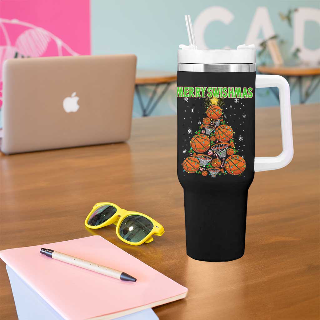 Christmas Basketball Merry Swishmas Tumbler With Handle Basketball Xmas Tree - Wonder Print Shop