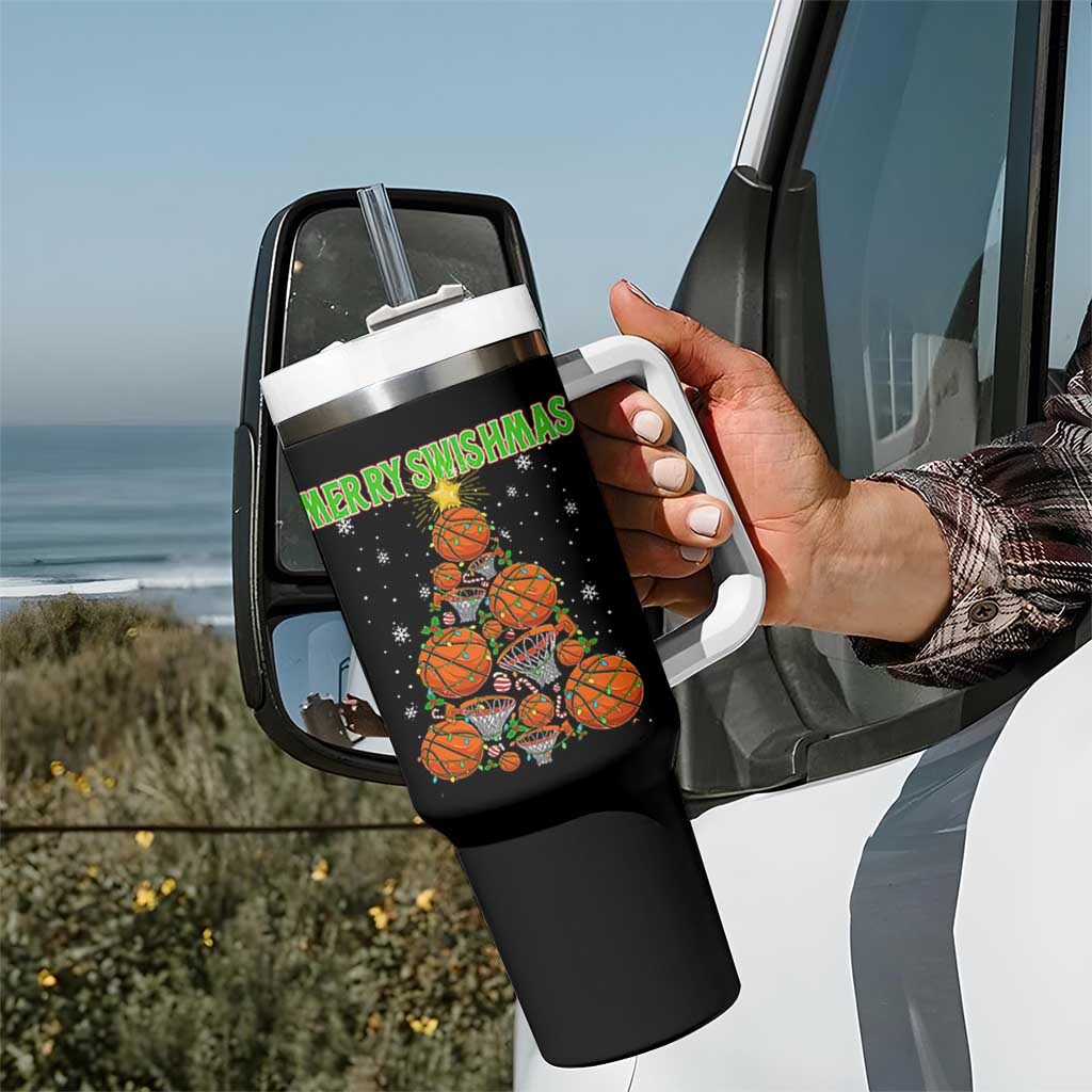 Christmas Basketball Merry Swishmas Tumbler With Handle Basketball Xmas Tree - Wonder Print Shop