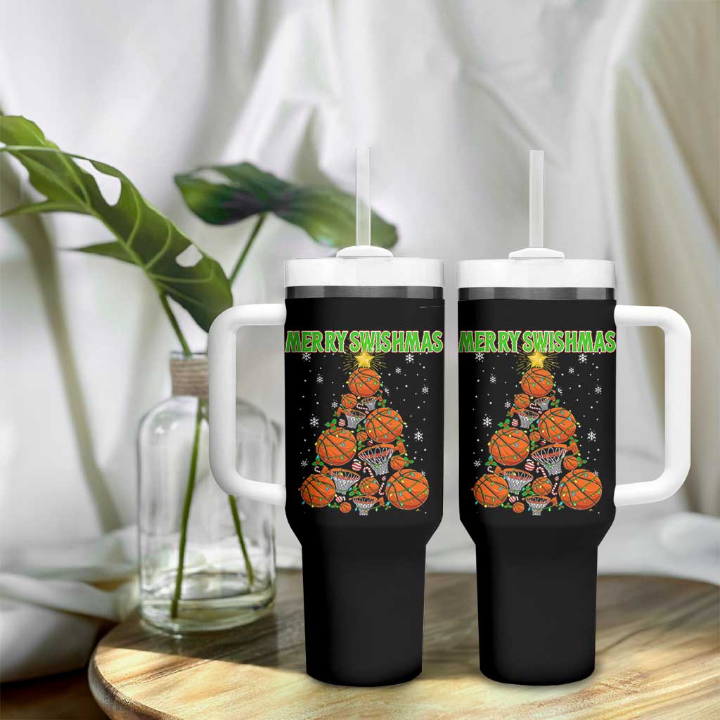 Christmas Basketball Merry Swishmas Tumbler With Handle Basketball Xmas Tree - Wonder Print Shop
