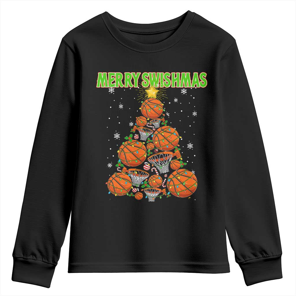Christmas Basketball Merry Swishmas Youth Sweatshirt Basketball Xmas Tree - Wonder Print Shop