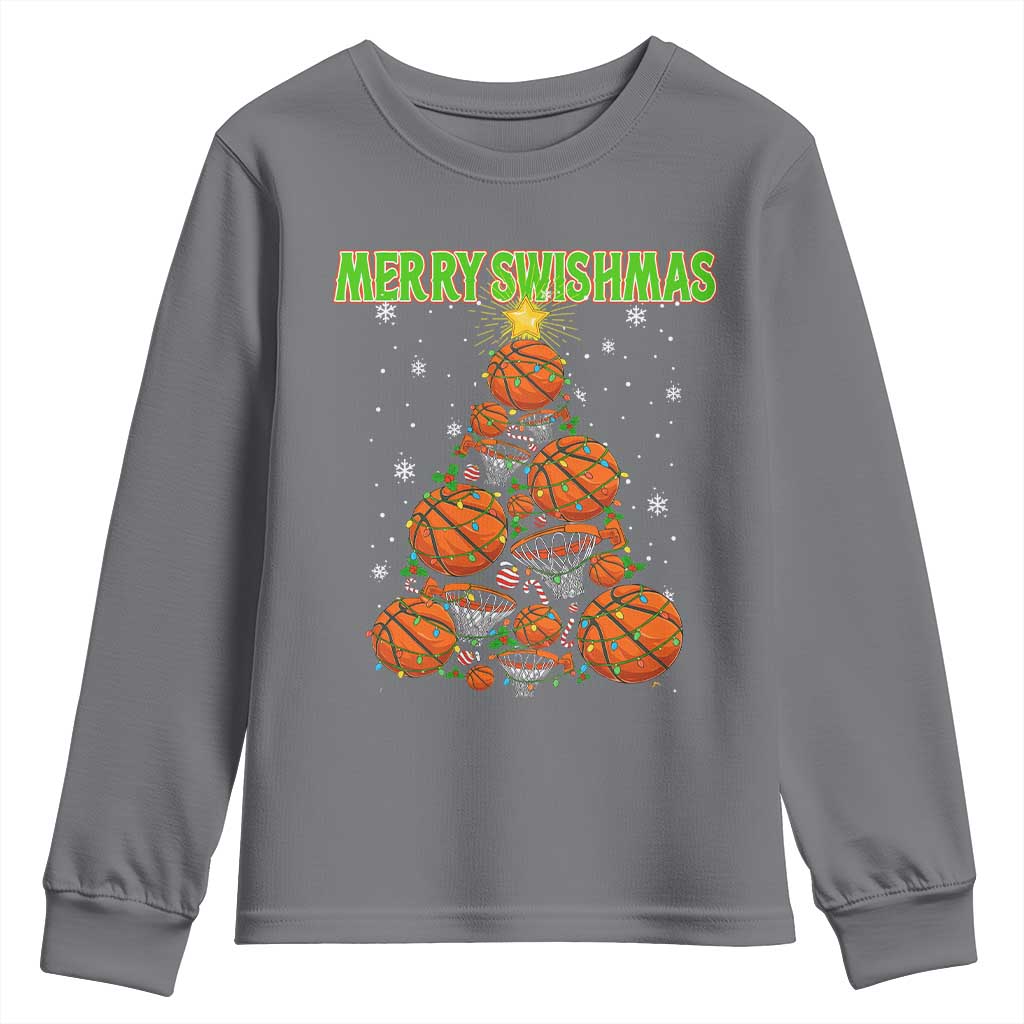 Christmas Basketball Merry Swishmas Youth Sweatshirt Basketball Xmas Tree - Wonder Print Shop