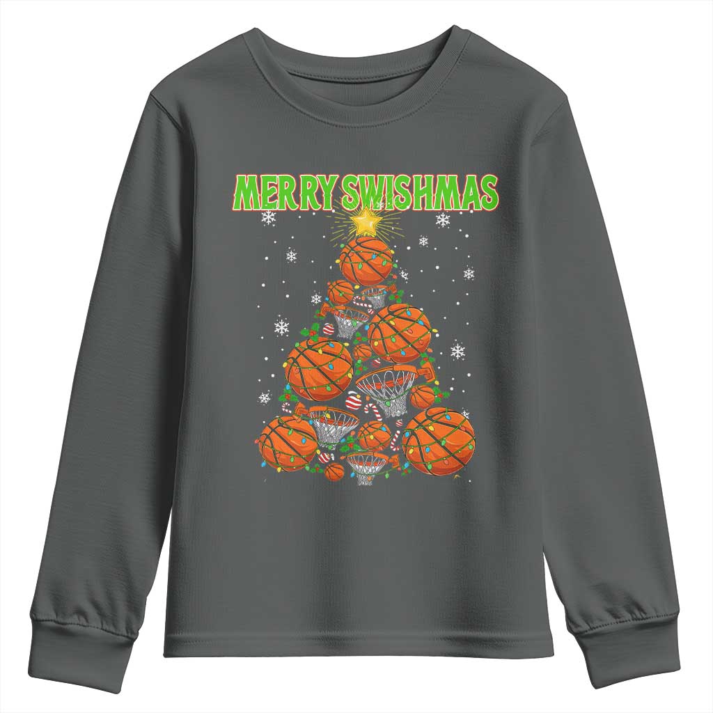 Christmas Basketball Merry Swishmas Youth Sweatshirt Basketball Xmas Tree - Wonder Print Shop