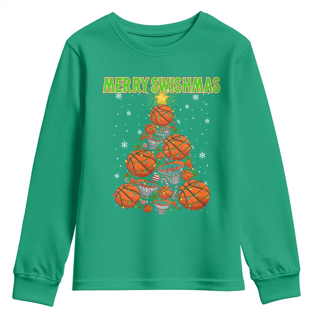 Christmas Basketball Merry Swishmas Youth Sweatshirt Basketball Xmas Tree - Wonder Print Shop