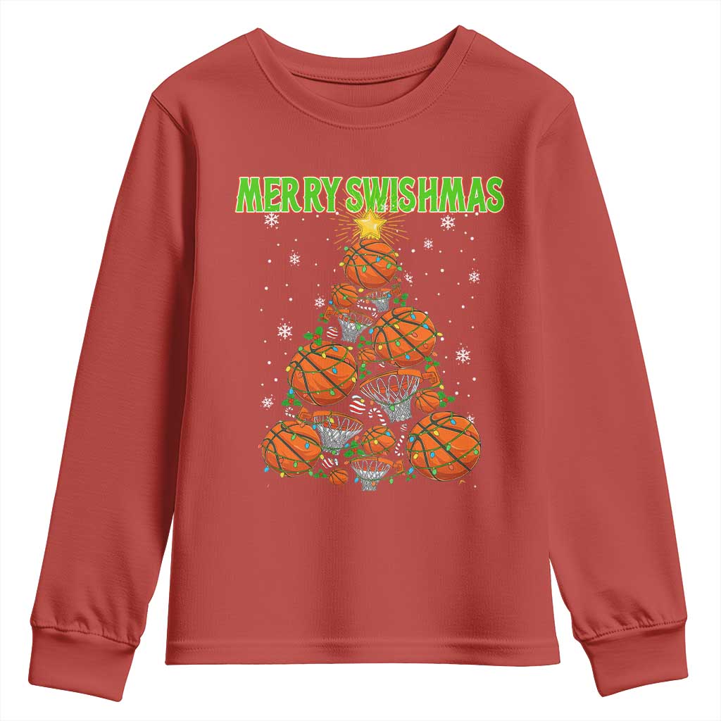 Christmas Basketball Merry Swishmas Youth Sweatshirt Basketball Xmas Tree - Wonder Print Shop