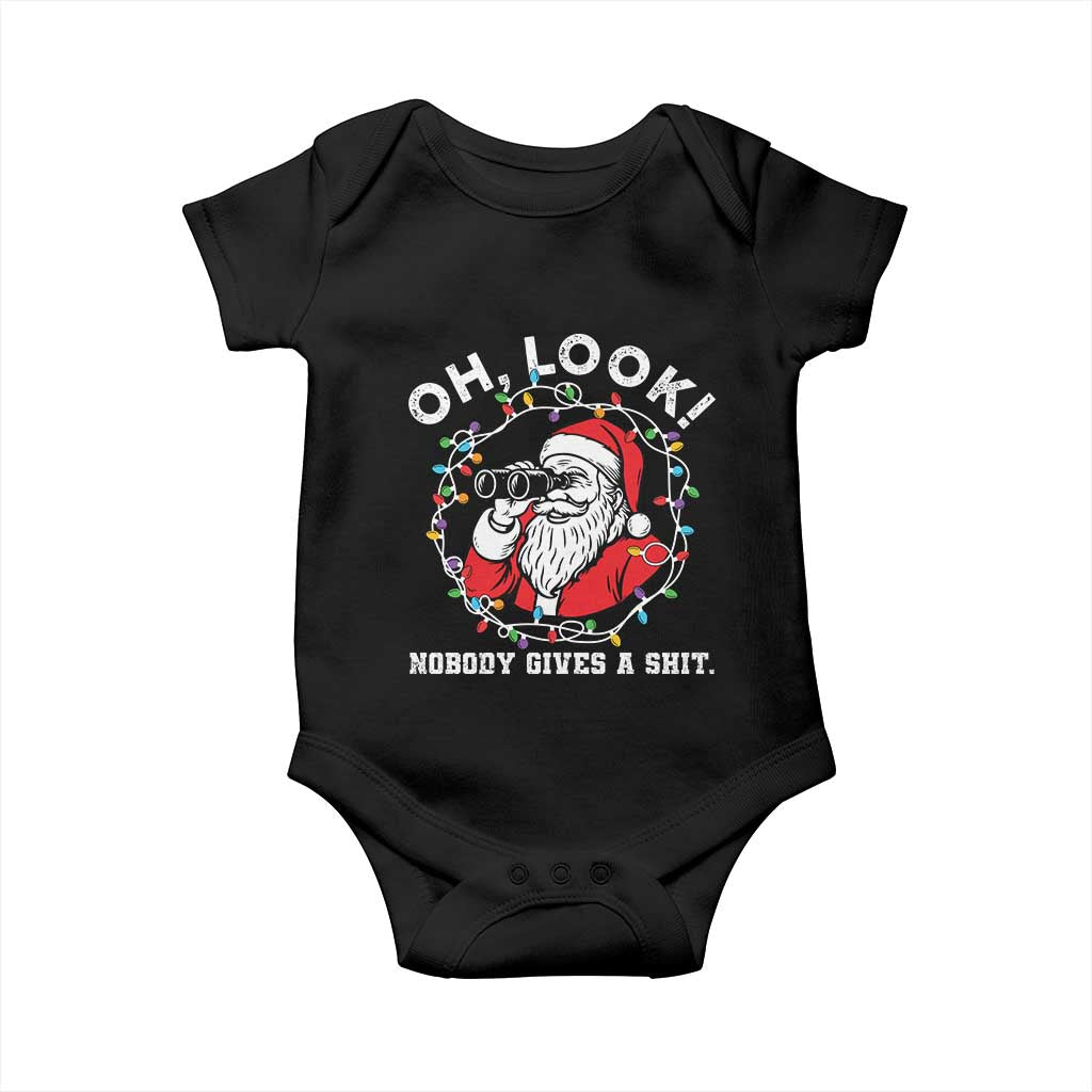 Funny Christmas Santa Oh Look Nobody Gives A Shit Baby Onesie - Wonder Print Shop