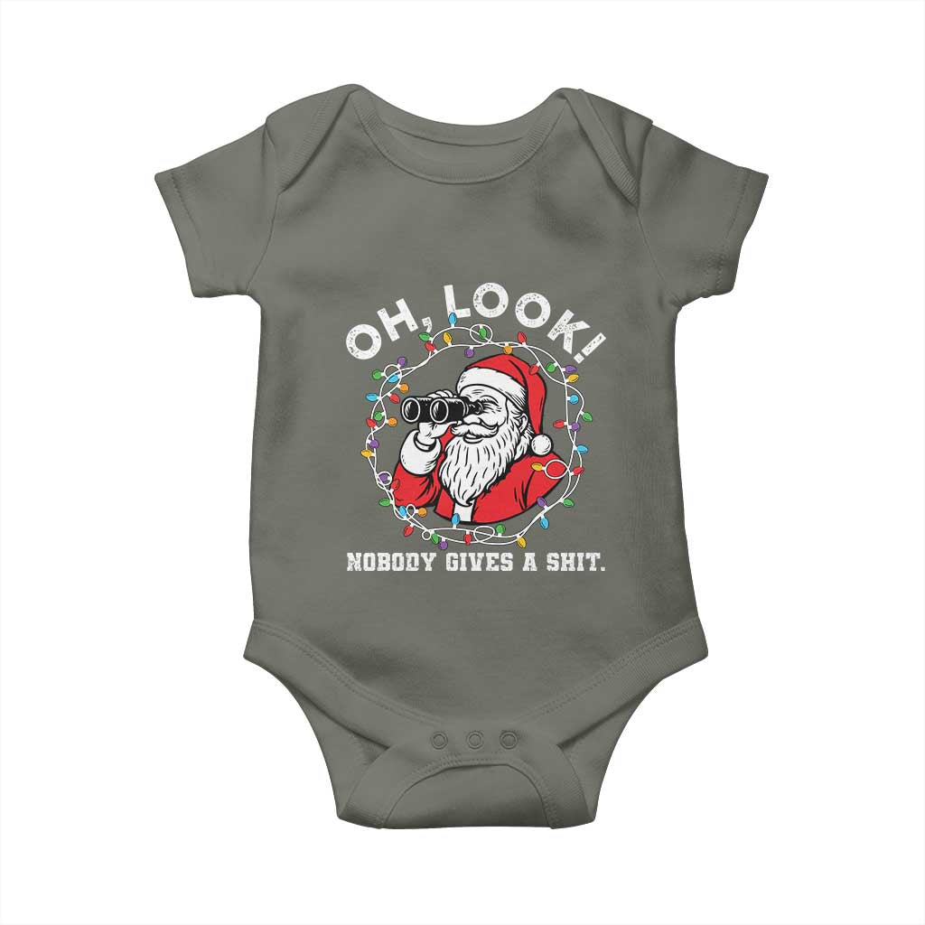 Funny Christmas Santa Oh Look Nobody Gives A Shit Baby Onesie - Wonder Print Shop