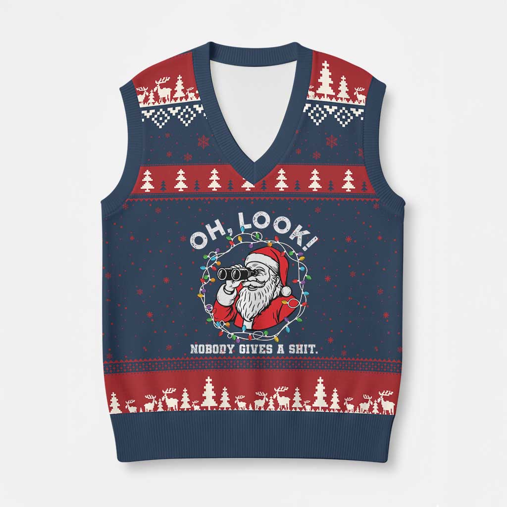 Funny Christmas Santa Oh Look Nobody Gives A Shit V-Neck Knit Sweater Vest - Wonder Print Shop