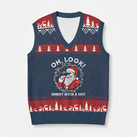 Funny Christmas Santa Oh Look Nobody Gives A Shit V-Neck Knit Sweater Vest - Wonder Print Shop