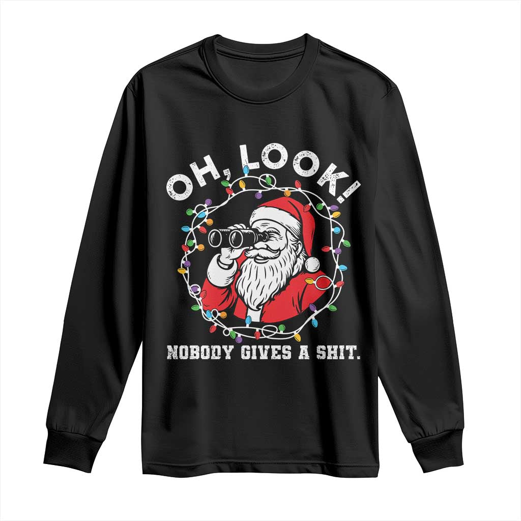 Funny Christmas Santa Oh Look Nobody Gives A Shit Long Sleeve Shirt - Wonder Print Shop