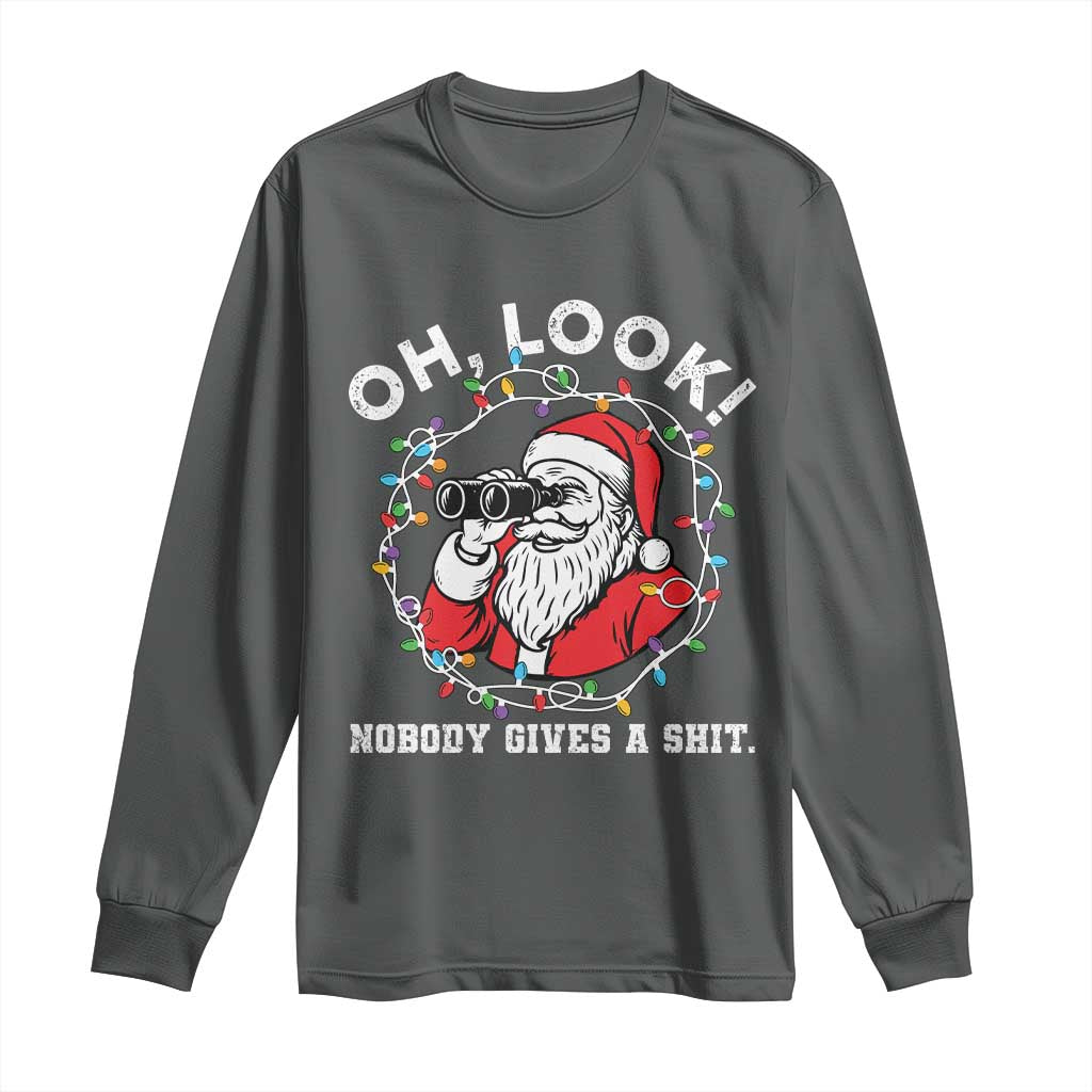 Funny Christmas Santa Oh Look Nobody Gives A Shit Long Sleeve Shirt - Wonder Print Shop