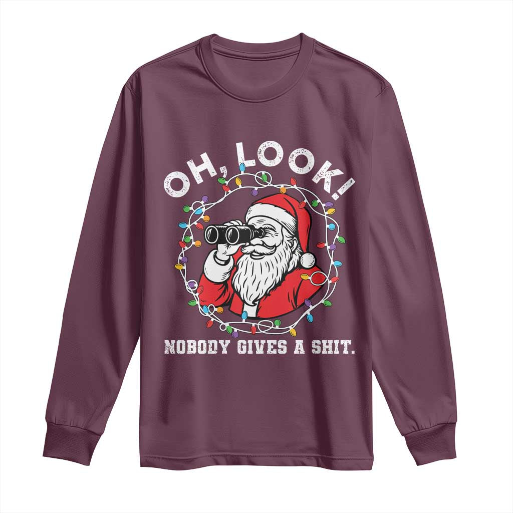 Funny Christmas Santa Oh Look Nobody Gives A Shit Long Sleeve Shirt - Wonder Print Shop