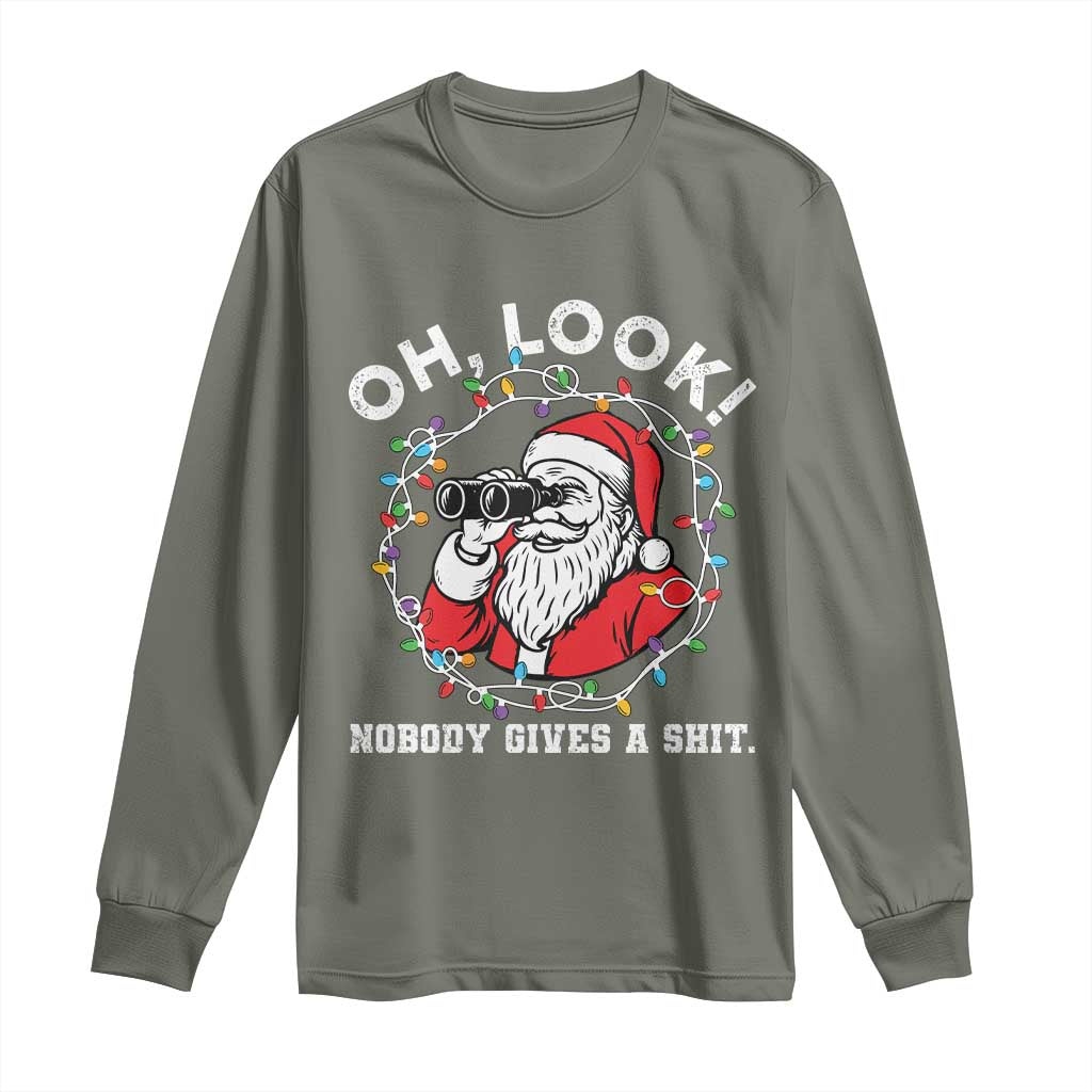 Funny Christmas Santa Oh Look Nobody Gives A Shit Long Sleeve Shirt - Wonder Print Shop