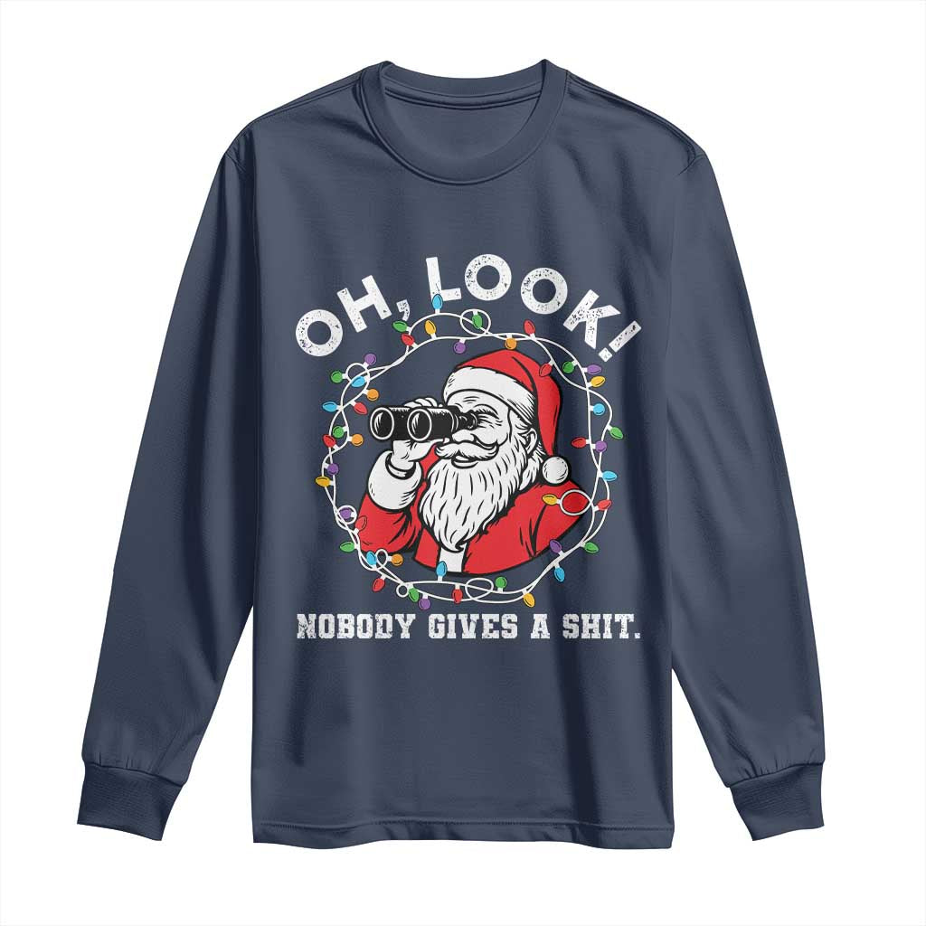 Funny Christmas Santa Oh Look Nobody Gives A Shit Long Sleeve Shirt - Wonder Print Shop