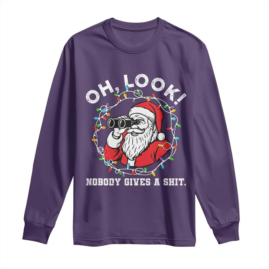 Funny Christmas Santa Oh Look Nobody Gives A Shit Long Sleeve Shirt - Wonder Print Shop