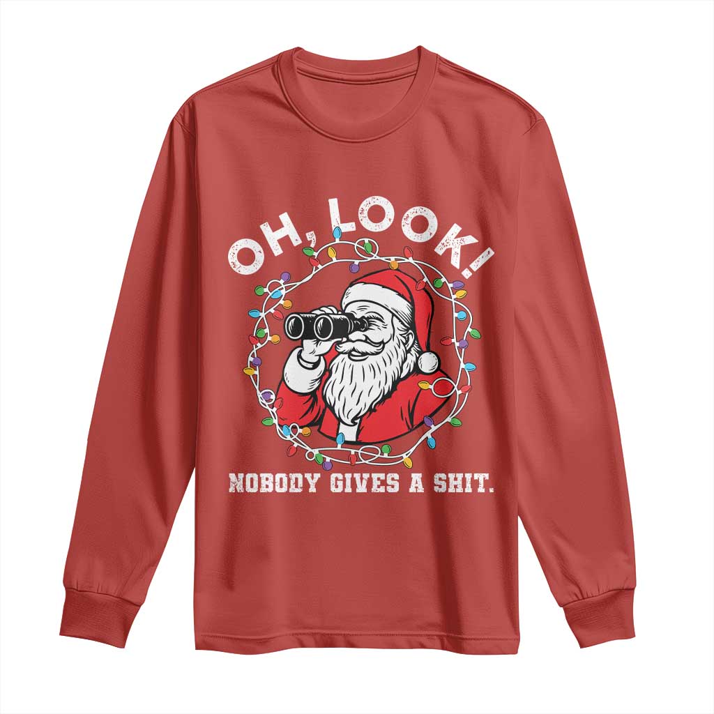 Funny Christmas Santa Oh Look Nobody Gives A Shit Long Sleeve Shirt - Wonder Print Shop
