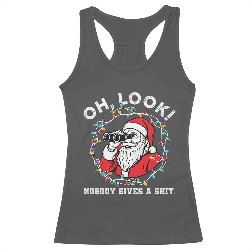 Funny Christmas Santa Oh Look Nobody Gives A Shit Racerback Tank Top - Wonder Print Shop