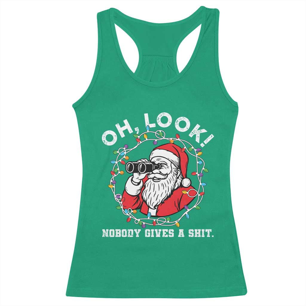 Funny Christmas Santa Oh Look Nobody Gives A Shit Racerback Tank Top - Wonder Print Shop