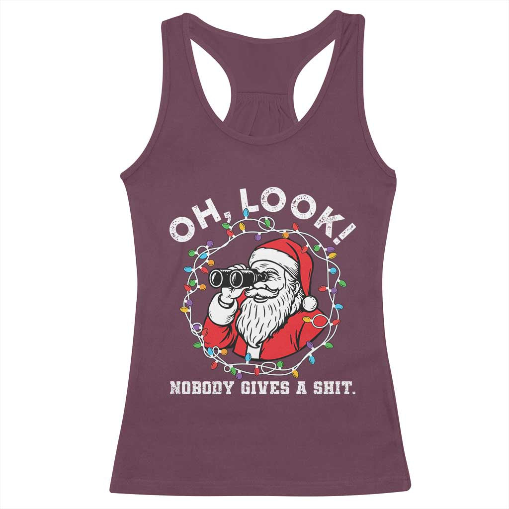 Funny Christmas Santa Oh Look Nobody Gives A Shit Racerback Tank Top - Wonder Print Shop