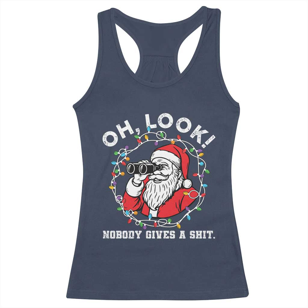 Funny Christmas Santa Oh Look Nobody Gives A Shit Racerback Tank Top - Wonder Print Shop