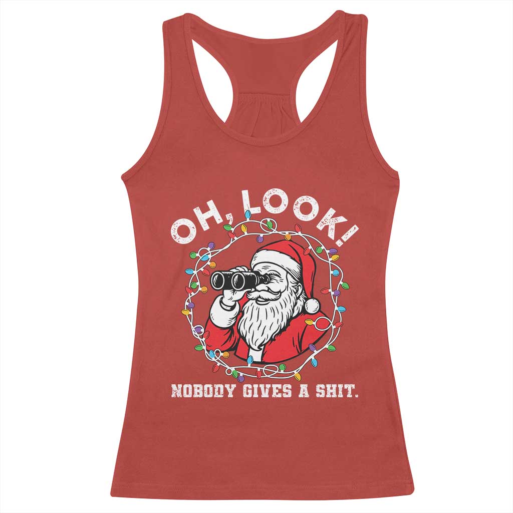 Funny Christmas Santa Oh Look Nobody Gives A Shit Racerback Tank Top - Wonder Print Shop