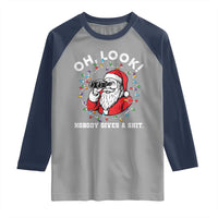 Funny Christmas Santa Oh Look Nobody Gives A Shit Raglan Shirt - Wonder Print Shop