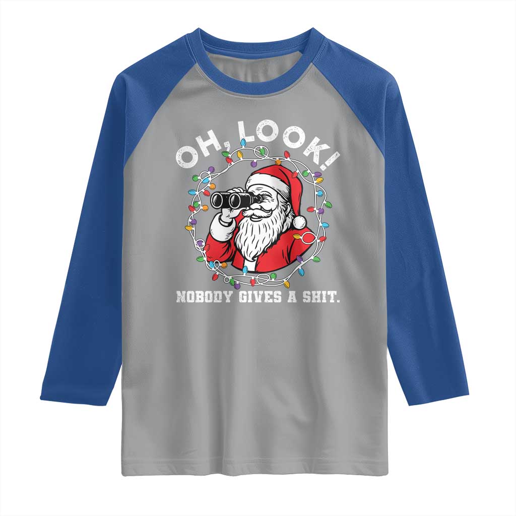 Funny Christmas Santa Oh Look Nobody Gives A Shit Raglan Shirt - Wonder Print Shop