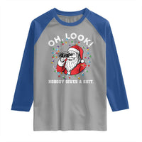 Funny Christmas Santa Oh Look Nobody Gives A Shit Raglan Shirt - Wonder Print Shop