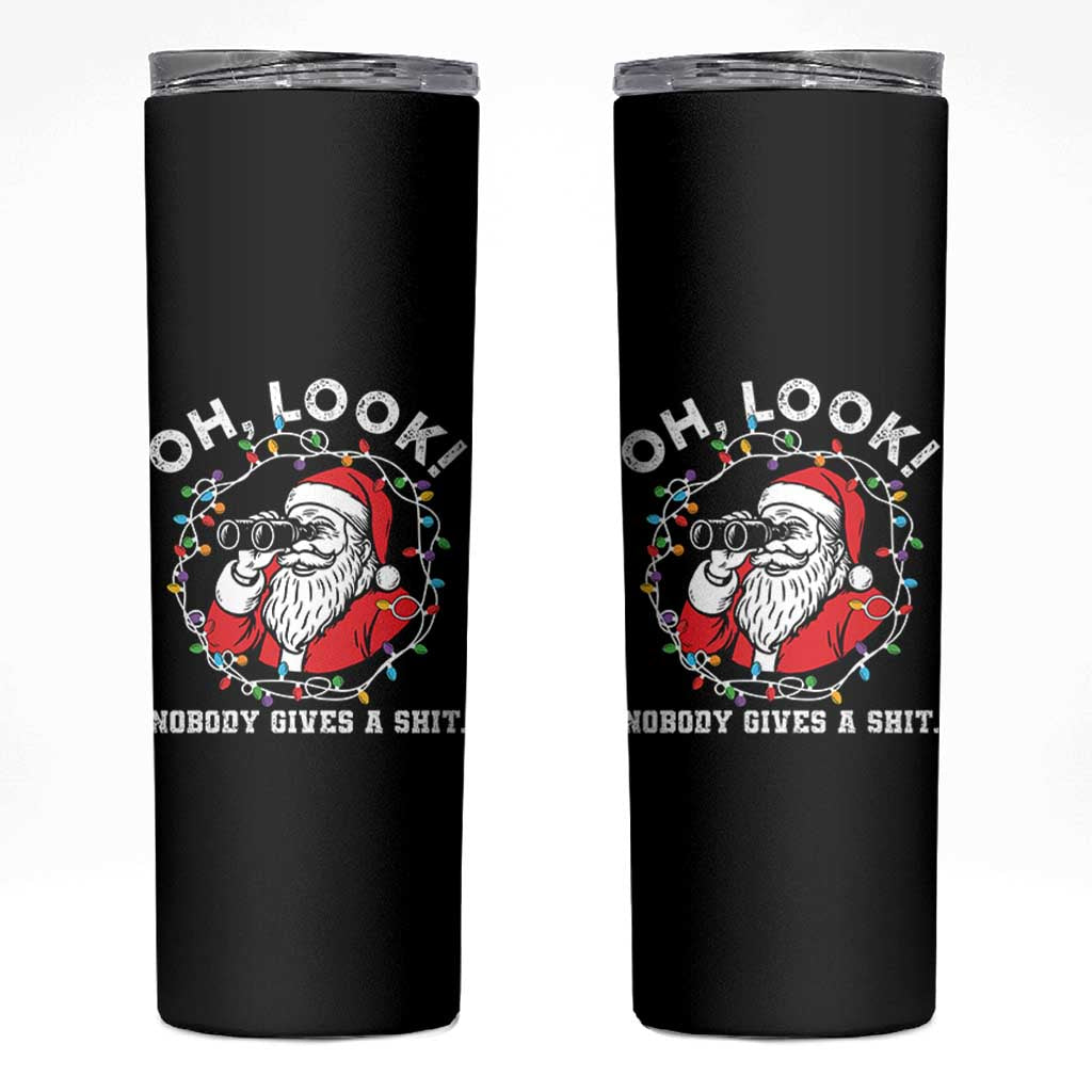 Funny Christmas Santa Oh Look Nobody Gives A Shit Skinny Tumbler - Wonder Print Shop