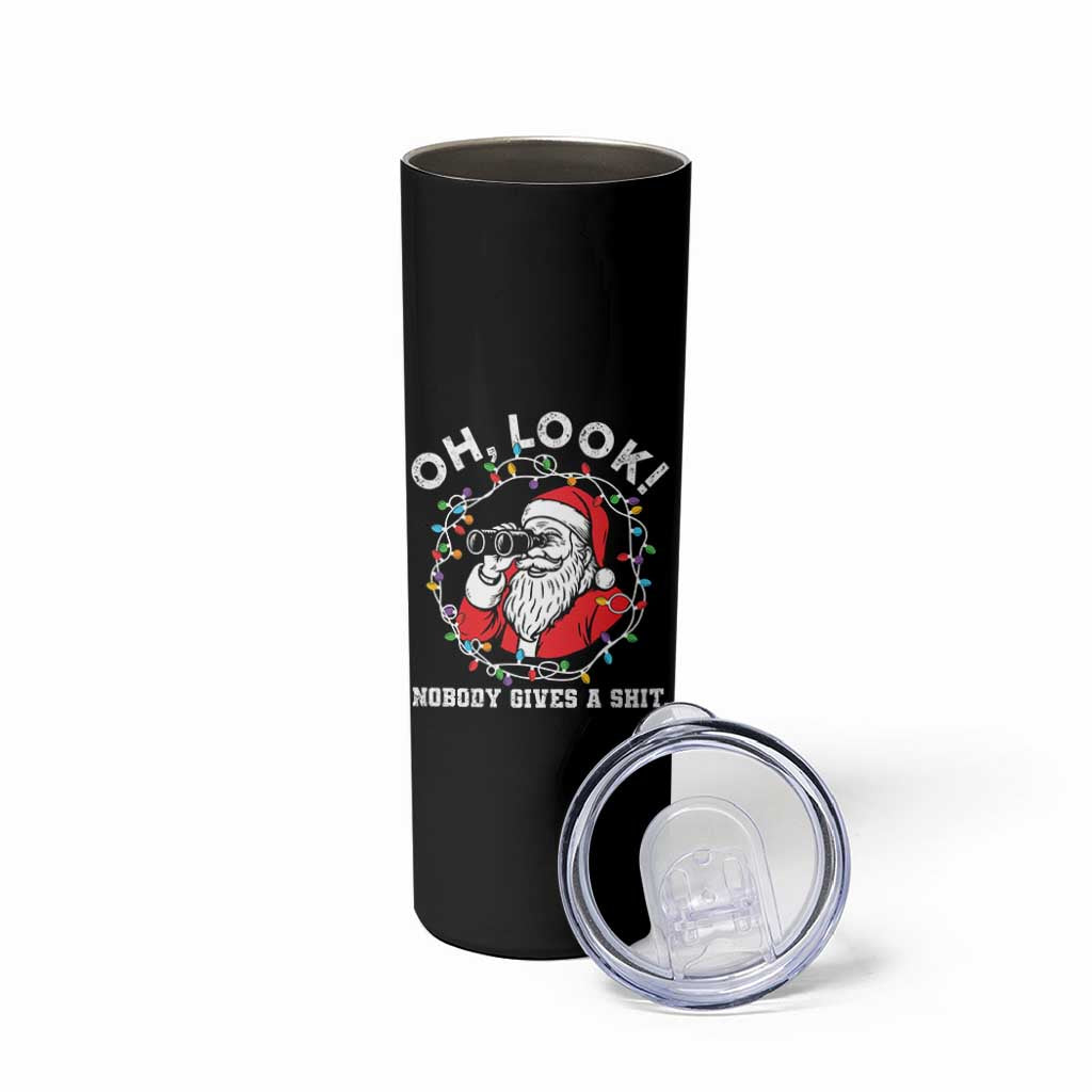 Funny Christmas Santa Oh Look Nobody Gives A Shit Skinny Tumbler - Wonder Print Shop