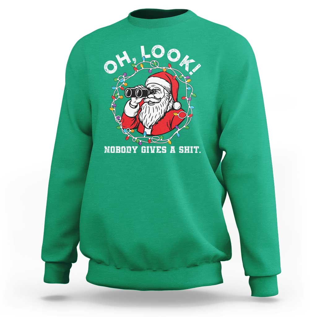 Funny Christmas Santa Oh Look Nobody Gives A Shit Sweatshirt - Wonder Print Shop
