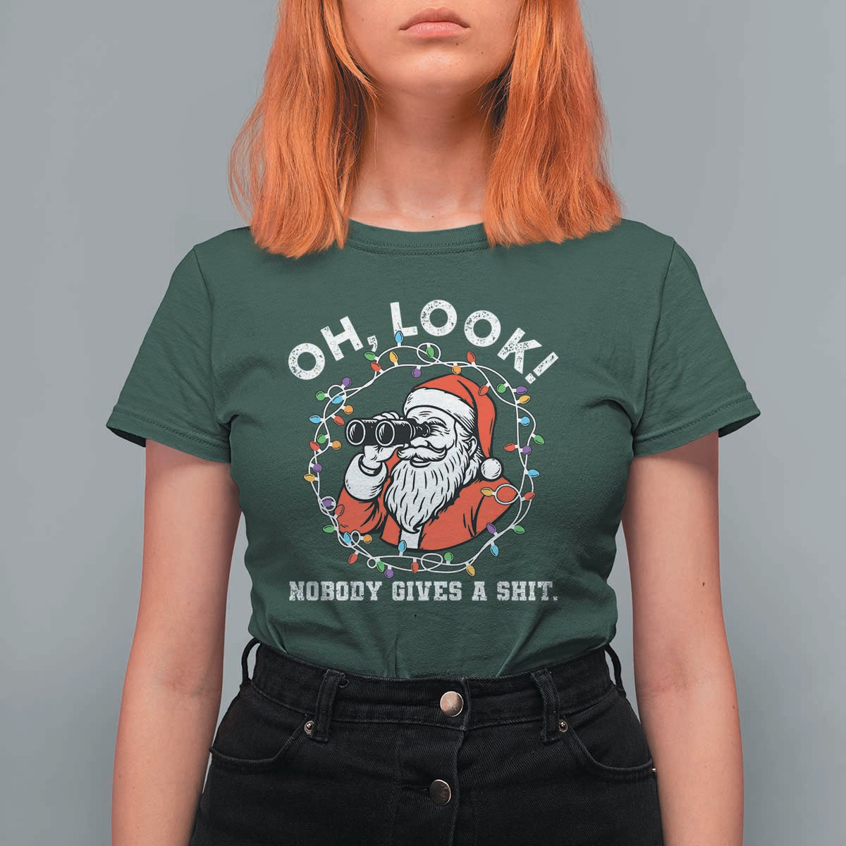 Funny Christmas Santa Oh Look Nobody Gives A Shit T Shirt For Women - Wonder Print Shop