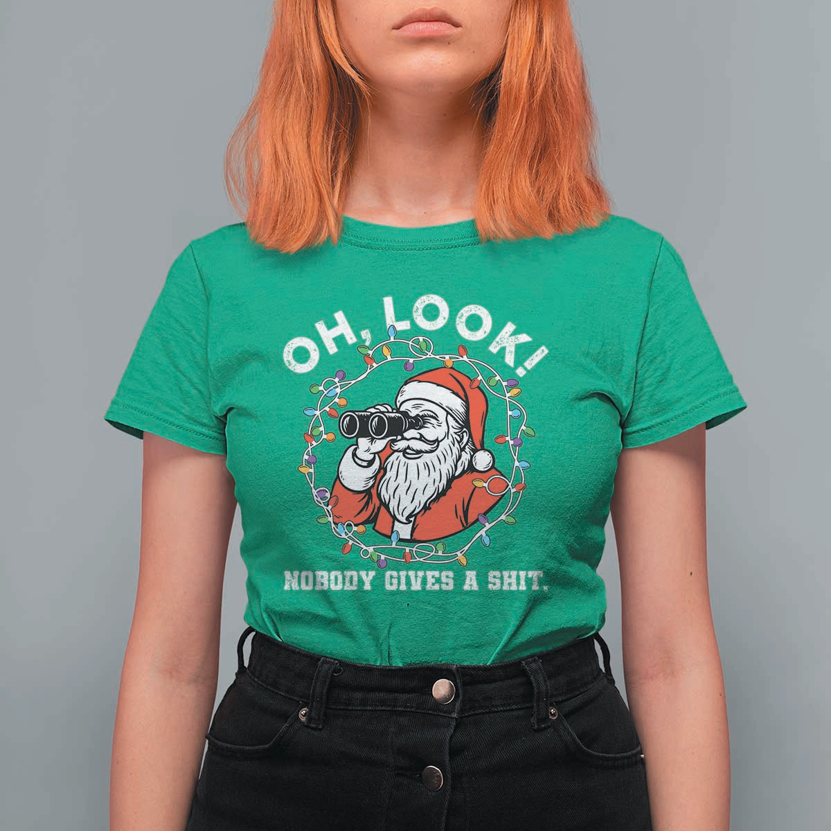 Funny Christmas Santa Oh Look Nobody Gives A Shit T Shirt For Women - Wonder Print Shop