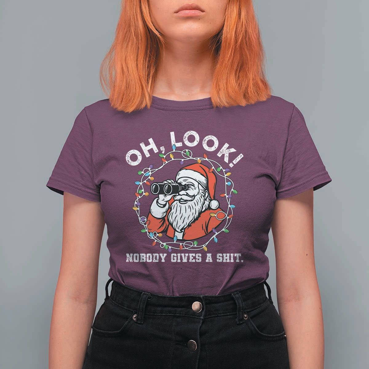 Funny Christmas Santa Oh Look Nobody Gives A Shit T Shirt For Women - Wonder Print Shop