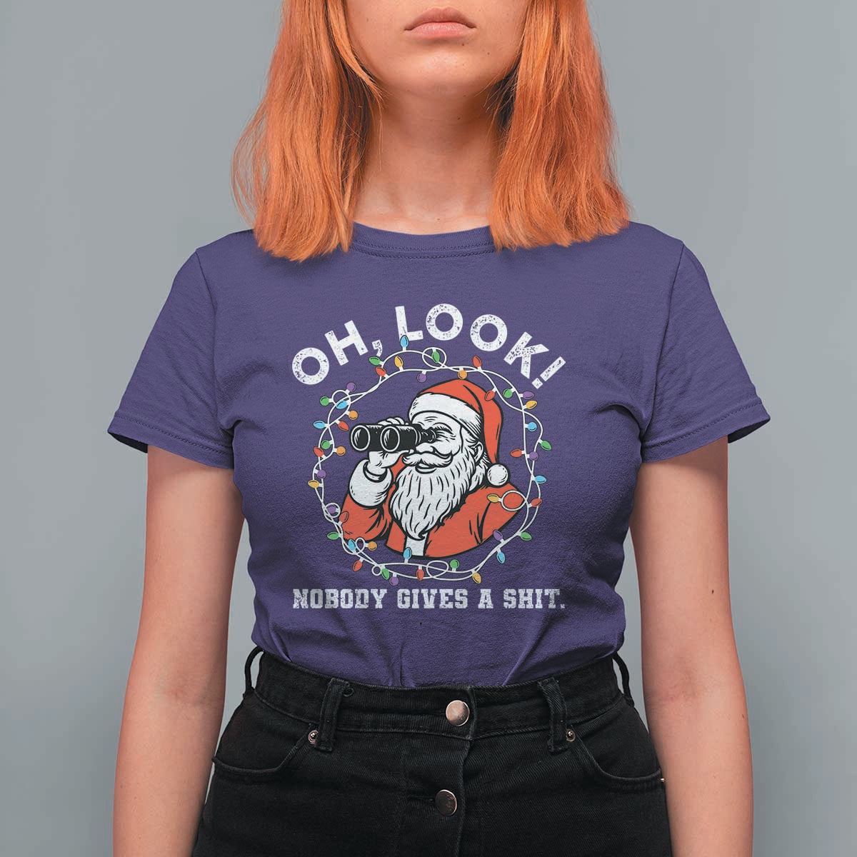 Funny Christmas Santa Oh Look Nobody Gives A Shit T Shirt For Women - Wonder Print Shop
