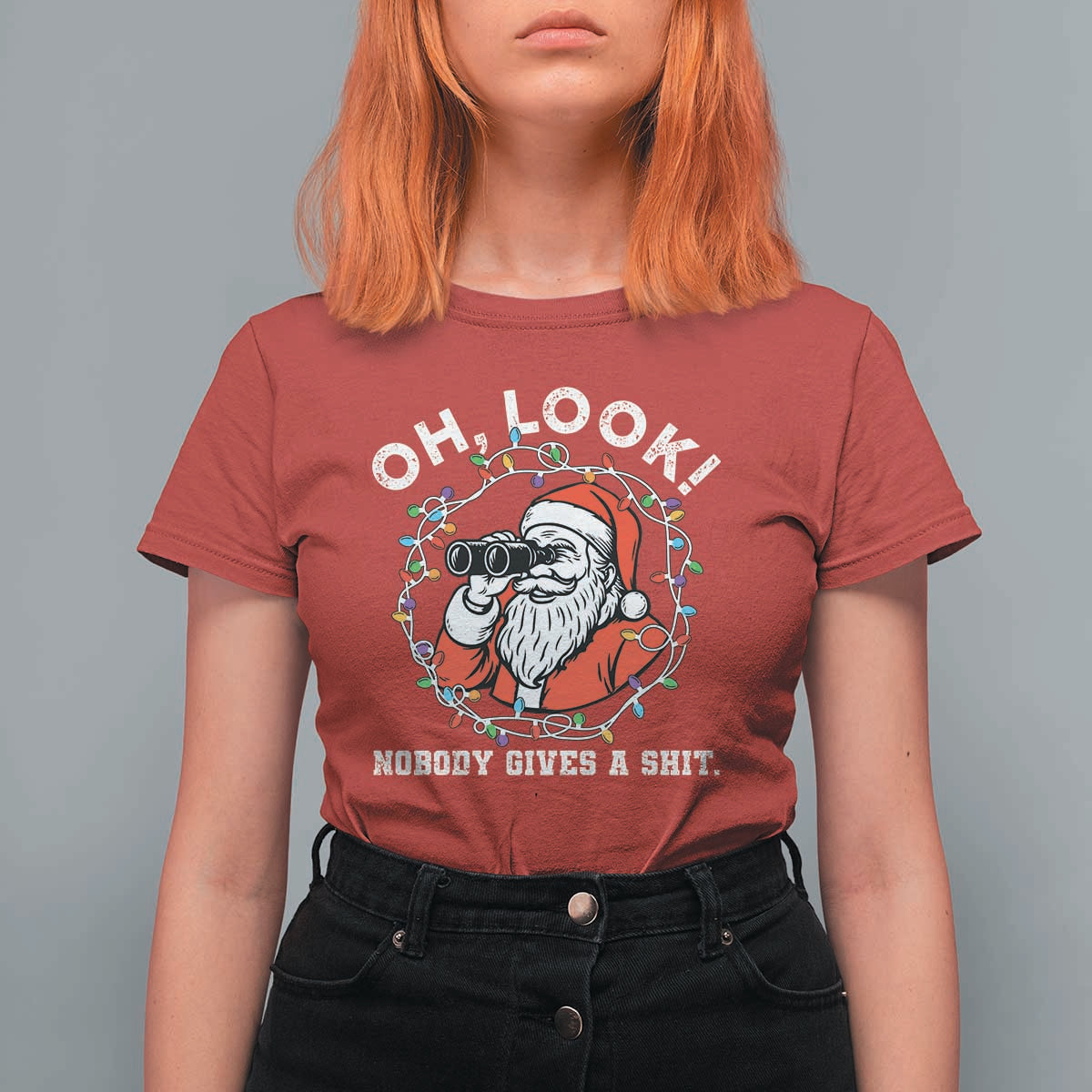 Funny Christmas Santa Oh Look Nobody Gives A Shit T Shirt For Women - Wonder Print Shop