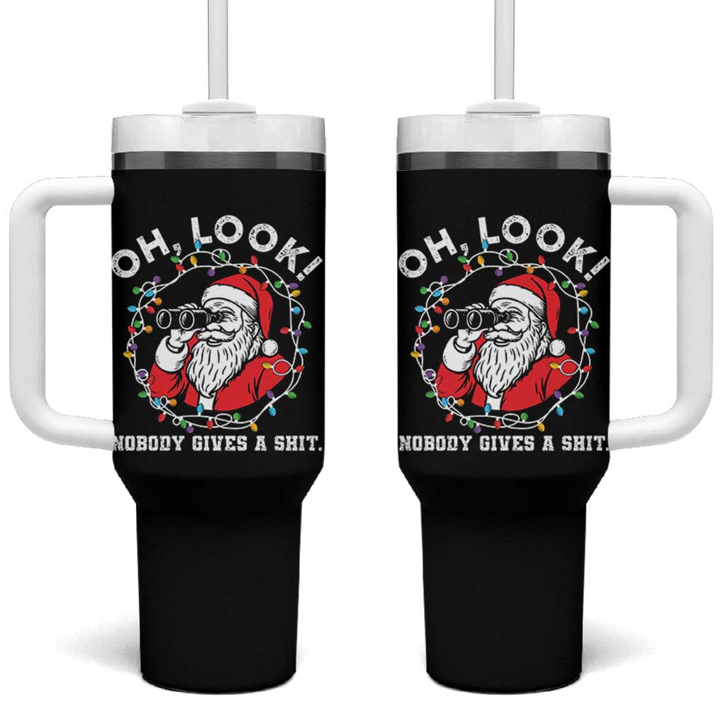 Funny Christmas Santa Oh Look Nobody Gives A Shit Tumbler With Handle - Wonder Print Shop