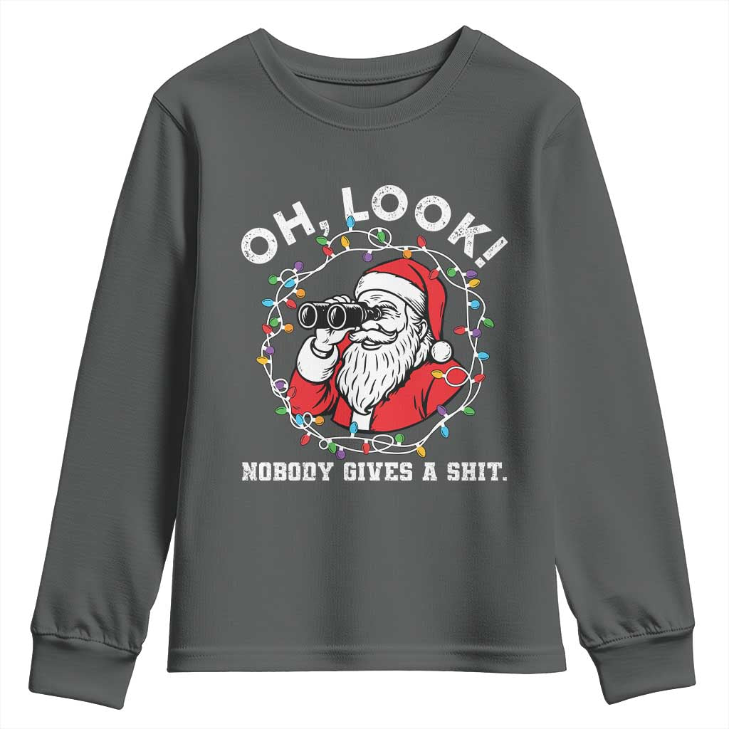 Funny Christmas Santa Oh Look Nobody Gives A Shit Youth Sweatshirt - Wonder Print Shop
