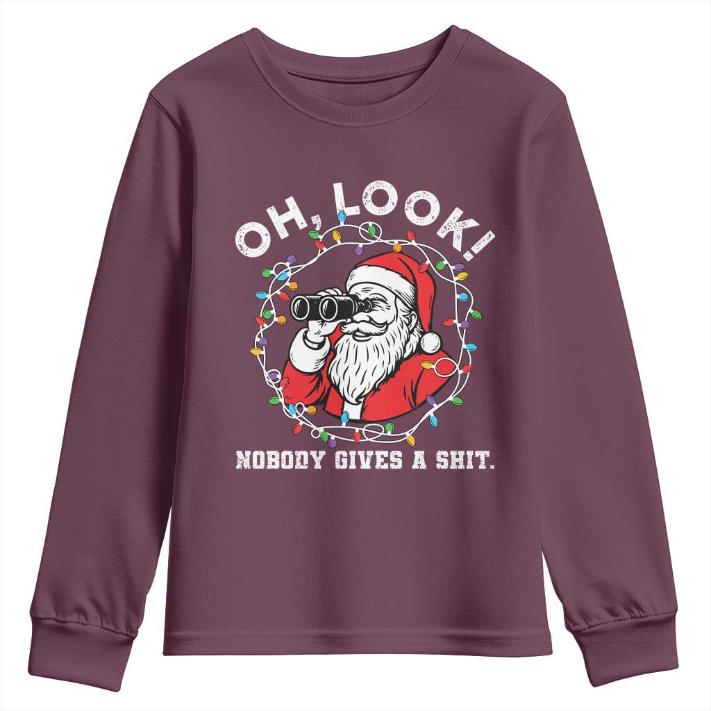 Funny Christmas Santa Oh Look Nobody Gives A Shit Youth Sweatshirt - Wonder Print Shop