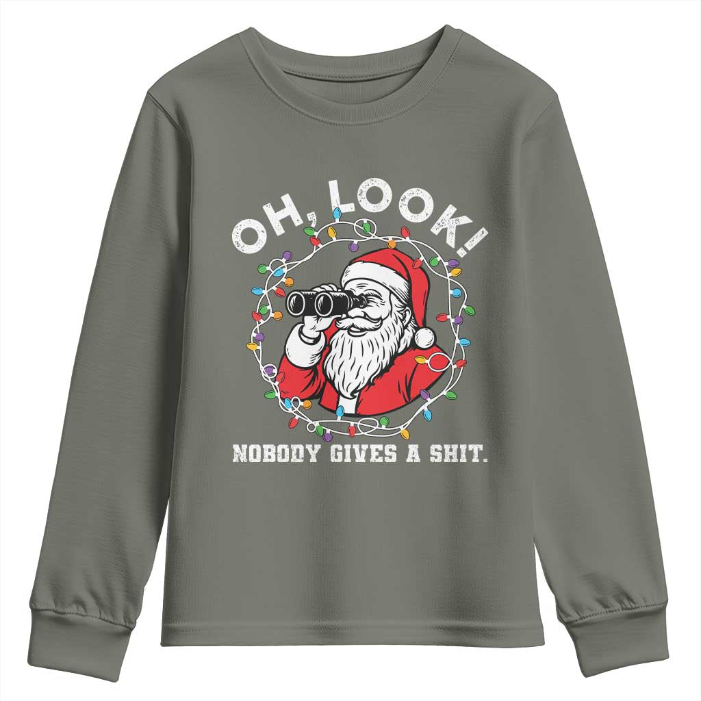 Funny Christmas Santa Oh Look Nobody Gives A Shit Youth Sweatshirt - Wonder Print Shop